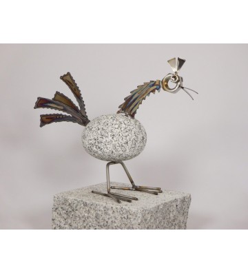 Steintier Hahn ca.23cm hoch aus Granit und Edelstahl