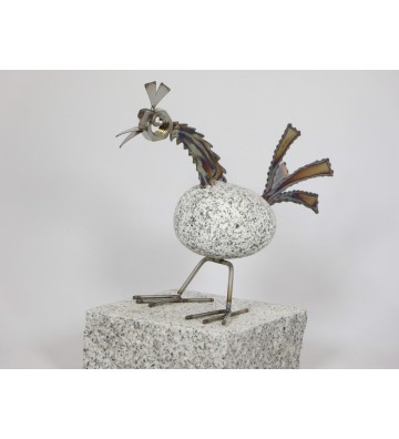 Steintier Hahn ca.23cm hoch aus Granit und Edelstahl