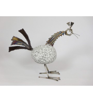 Steintier Hahn ca.23cm hoch aus Granit und Edelstahl