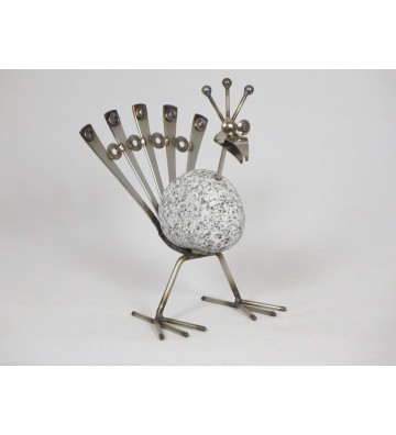 Steintier Pfau ca. 20cm hoch aus Granit und Edelstahl 