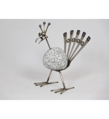 Steintier Pfau ca. 20cm hoch aus Granit und Edelstahl 