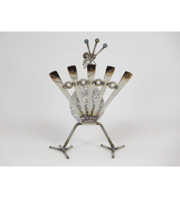 Steintier Pfau ca. 20cm hoch aus Granit und Edelstahl 