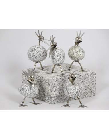 Set: 5 Steinvogel Küken stehend je ca. 13cm hoch aus Granit und Edelstahl Set: 5 Steinvogel Küken stehend je ca. 13cm hoch aus Granit und Edelstahl