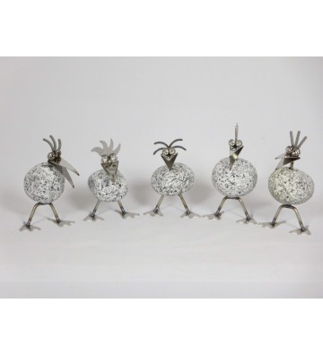 Set: 5 Steinvogel Küken stehend je ca. 13cm hoch aus Granit und Edelstahl