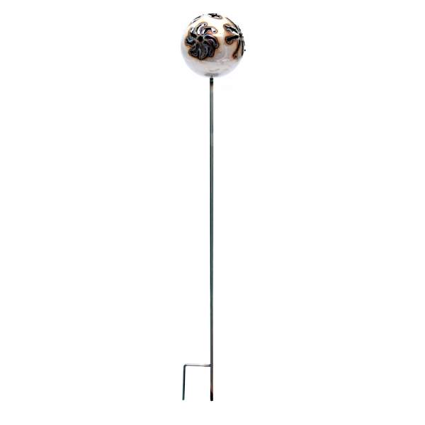 braun mit Edelstahlkugel und Blätter Metall Gartenstecker Blüte Variante b