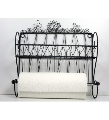 Wandregal mit Küchenrollenhalter ca. 33cm hoch aus Eisen antikfarben im Landhauslook