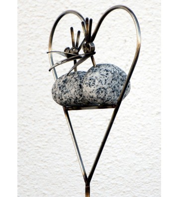 Steinvogel Pärchen im Herz am Stab ca. 93cm aus Granit und Edelstahl