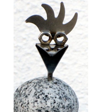 Steinvogel Küken ca.10cm als Gartenstecker ca. 68cm aus Granit und Edelstahl