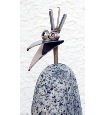 Steinvogel Küken ca.10cm als Gartenstecker ca. 68cm aus Granit und Edelstahl