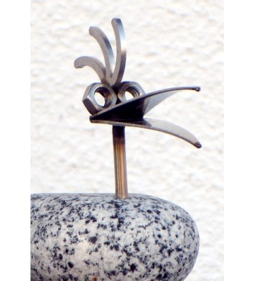 Steinvogel Küken ca.10cm als Gartenstecker ca. 68cm aus Granit und Edelstahl