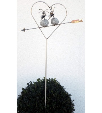 Gartenstecker Steinvogel Pärchen im Herz auf Pfeil ca. 140cm aus Granit und Edelstahl