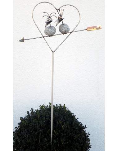 Gartenstecker Steinvogel Pärchen im Herz auf Pfeil ca. 140cm aus Granit und Edelstahl Gartenstecker Steinvogel Pärchen im Herz auf Pfeil ca. 140cm aus Granit und Edelstahl