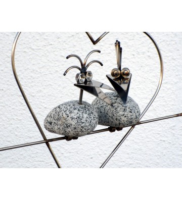 Gartenstecker Steinvogel Pärchen im Herz auf Pfeil ca. 140cm aus Granit und Edelstahl