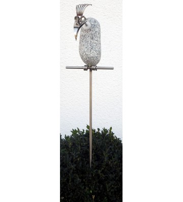 Gartenstecker Steinvogel Geier ca. 110cm hoch aus Granit und Edelstahl