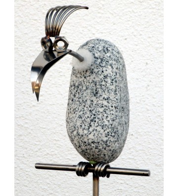 Gartenstecker Steinvogel Geier ca. 110cm hoch aus Granit und Edelstahl