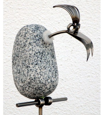 Gartenstecker Steinvogel Geier ca. 110cm hoch aus Granit und Edelstahl