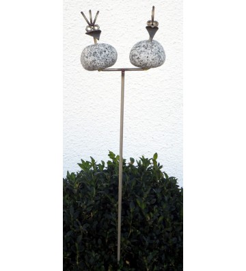 Gartenstecker Steinvogelpärchen ca. 85cm hoch aus Granit und Edelstahl