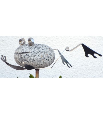 Gartenstecker Frosch ca. 70cm lang aus Granit und Edelstahl