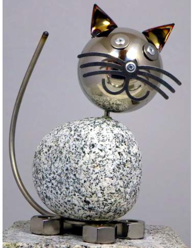 Wackelkopfkatze groß ca. 20 cm hoch aus Granit und Edelstahl Wackelkopfkatze groß ca. 20 cm hoch aus Granit und Edelstahl