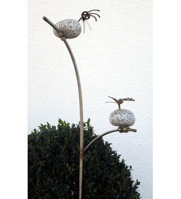 Gartenstecker mit 2 Steinvögel aus Granit und Edelstahl ca. 90cm hoch
