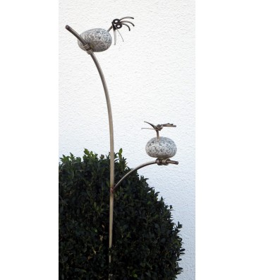 Gartenstecker mit 2 Steinvögel aus Granit und Edelstahl ca. 90cm hoch