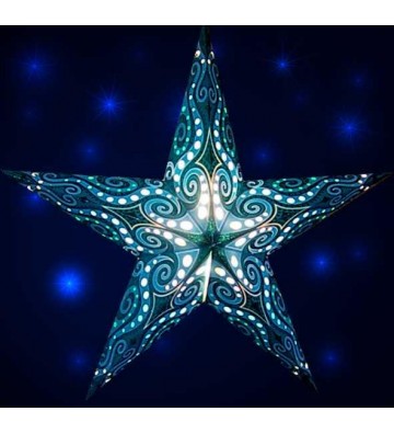 Leuchtstern Mandala türkis/glitter 5 Zacken mit Magnetverschluss