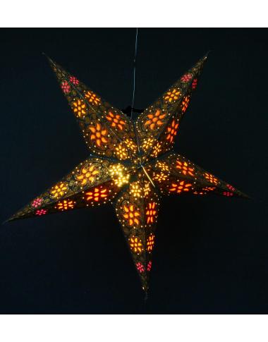 Leuchtstern Madras schwarz / Gold glitter 5 Zacken ca. 60 cm mit Magnetverschluss Leuchtstern Madras schwarz / Gold glitter 5 Zacken ca. 60 cm mit Magnetverschluss