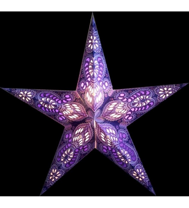 Leuchtstern Ganesha lila/glitter 5 Zacken mit Magnetverschluss