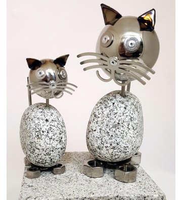 Wackelkopfkatzen 2-er Set Katze groß und klein ca. 20 & 14cm hoch aus Granit und Edelstahl
