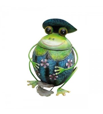 Tretabfalleimer "Frosch"  aus Metall grün-rot-silber  ca. 46cm hoch Handarbeit