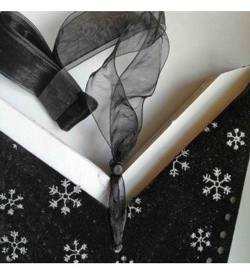 Leuchtstern Ornaris schwarz/Samt mit Schneeflocken silber 7 Zacken  mit Zippverschluß