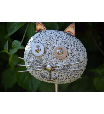 Gartenstecker Katzenkopf ca. 120cm hoch aus Granit und Edelstahl